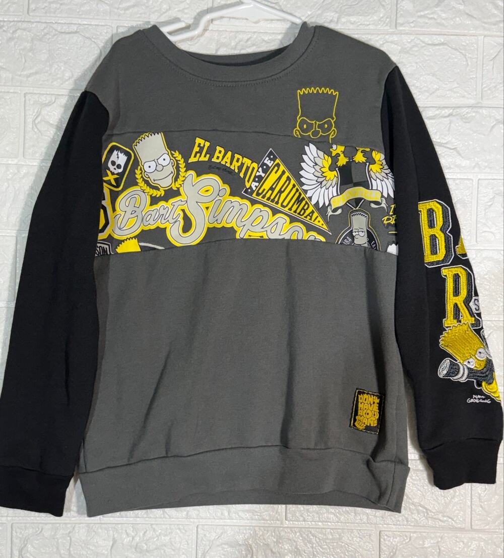 The Simpsons Boys Size 8 Bart Simpson Graphic Embroidered Crewneck Sweatshirt